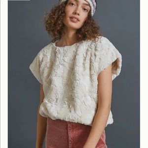 Maeve Maeve Leah Faux Fur Cropped Muscle Tee